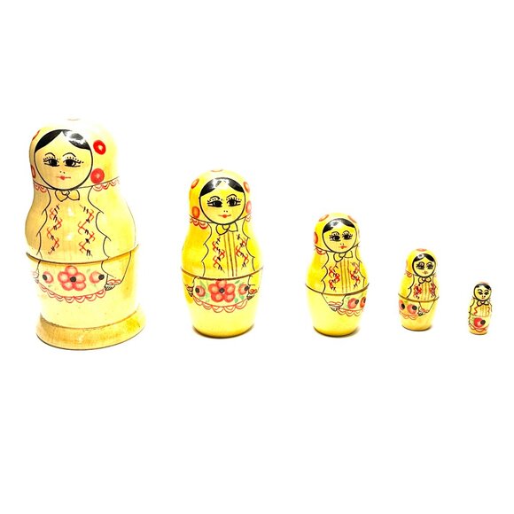1989 Soviet-Era Russian Nesting Dolls—5-Piece Yellow Matryoshka Set w/Label—EUC - Picture 7 of 7